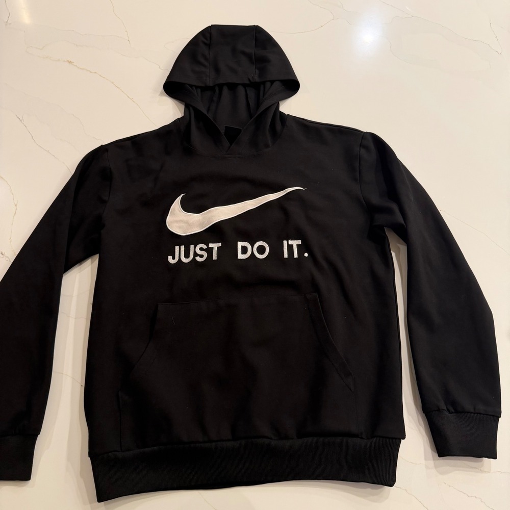 Nike Just Do It Hoodie‎ Boys XXL Black White Swoosh Pullover Sweatshirt